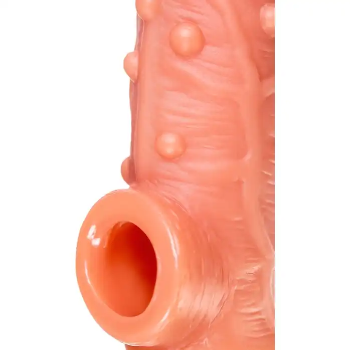 Телесная насадка на фаллос с отверстием для мошонки Cock Sleeve 002 Size M - 15,6 см. Фотография 9.