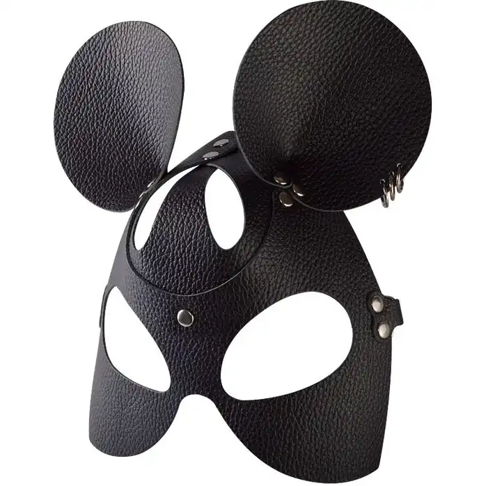Черная кожаная маска Мышка с тиснением - BDSM accessories