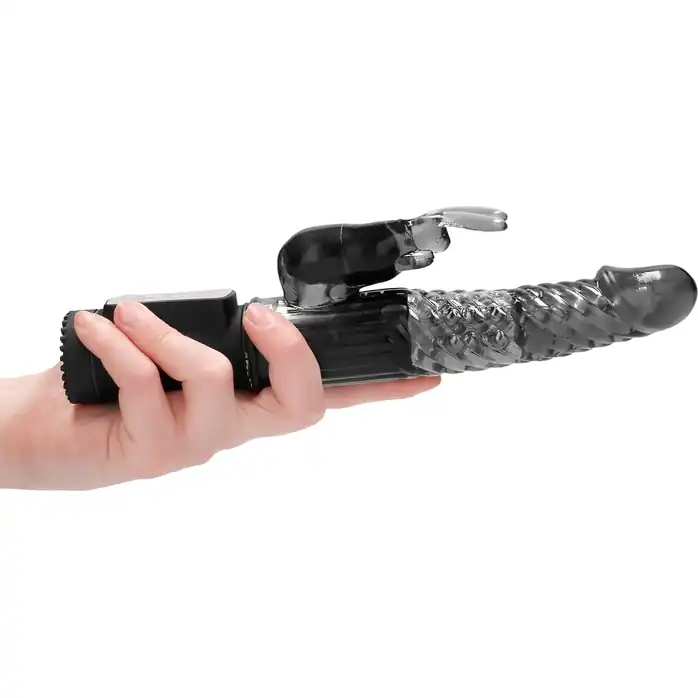 Черный вибратор-кролик Rotating Rabbit - 23 см - Shots Toys. Фотография 4.