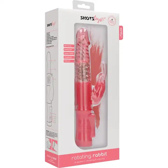 Розовый вибратор-кролик Rotating Rabbit - 23 см - Shots Toys. Фотография 9.