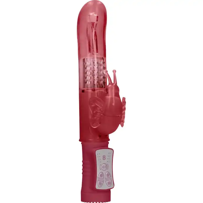Красный вибратор-кролик Rotating Butterfly - 22,8 см - Shots Toys