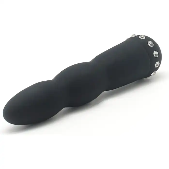 Черный вибратор WAVY WAND со стразами - 14 см. Фотография 3.