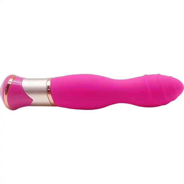 Ярко-розовый вибратор с ротацией ECSTASY Deluxe Rippled Vibe - 20 см. Фотография 3.