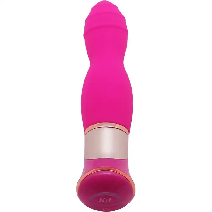Ярко-розовый вибратор с ротацией ECSTASY Deluxe Rippled Vibe - 20 см. Фотография 5.