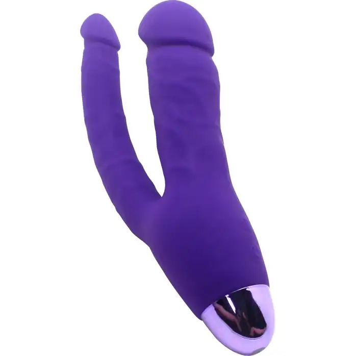 Фиолетовый двойной вибратор INDULGENCE Rechargeable Insatiable Desire - 21 см. Фотография 3.