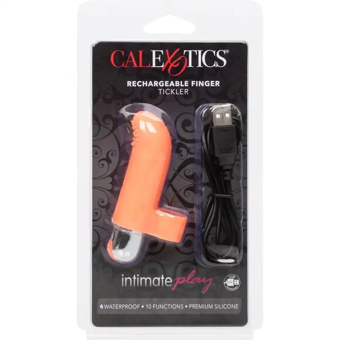 Оранжевая пулька-насадка на палец Finger Tickler - 8,25 см - Intimate Play. Фотография 9.