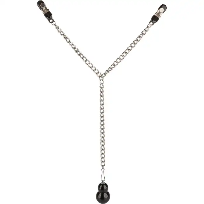 Зажимы для сосков с серебристой цепочкой и утяжелителем Weighted Dual Tier Nipple Clamps - Nipple Play