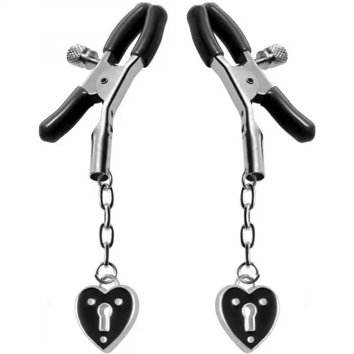 Зажимы на соски с подвесками-замками Charmed Heart Padlock Nipple Clamps - Master Series