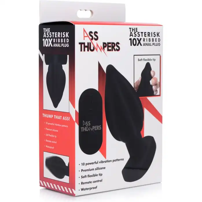 Черная анальная вибропробка с пультом ДУ The Assterisk 10X Ribbed - 13,5 см - Ass Thumpers. Фотография 4.