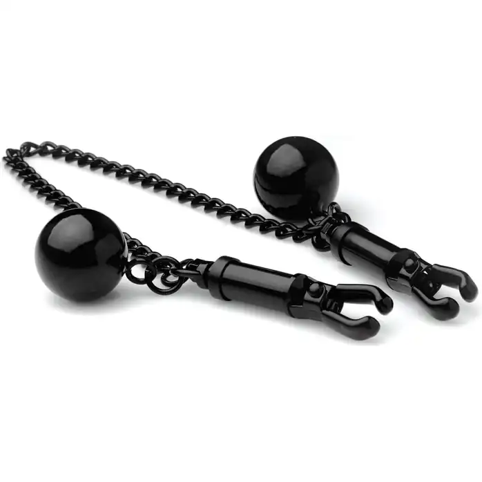 Зажимы для сосков с утяжелителями и цепочкой Clamps with Ball Weights and Chain - Mistress by Isabella Sinclaire. Фотография 3.