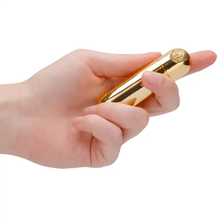 Золотистая перезаряжаемая вибропуля 7 Speed Rechargeable Bullet - 7,7 см - Be Good Tonight. Фотография 3.