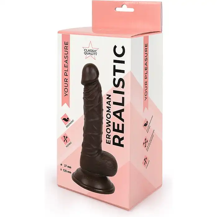Коричневый реалистичный фаллоимитатор на присоске - 19,5 см - EROWOMAN REALISTIC. Фотография 4.