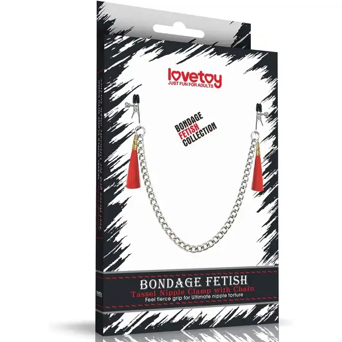 Зажимы на соски с красными кистями Tassel Nipple Clamp With Chain. Фотография 2.