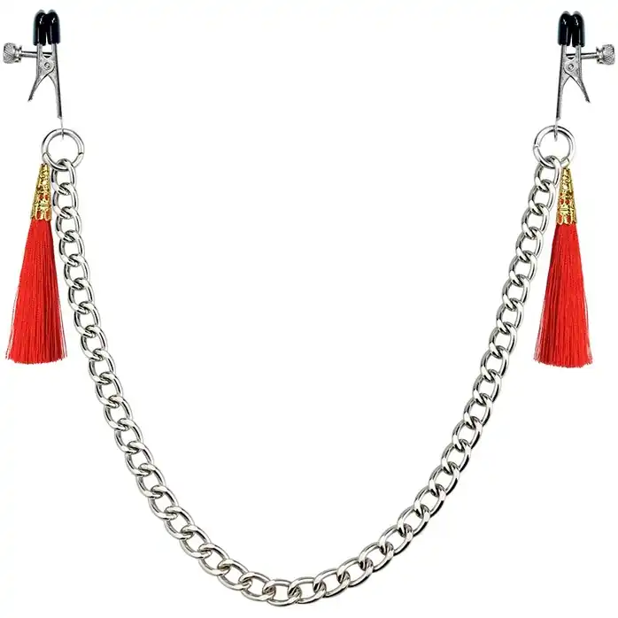 Зажимы на соски с красными кистями Tassel Nipple Clamp With Chain