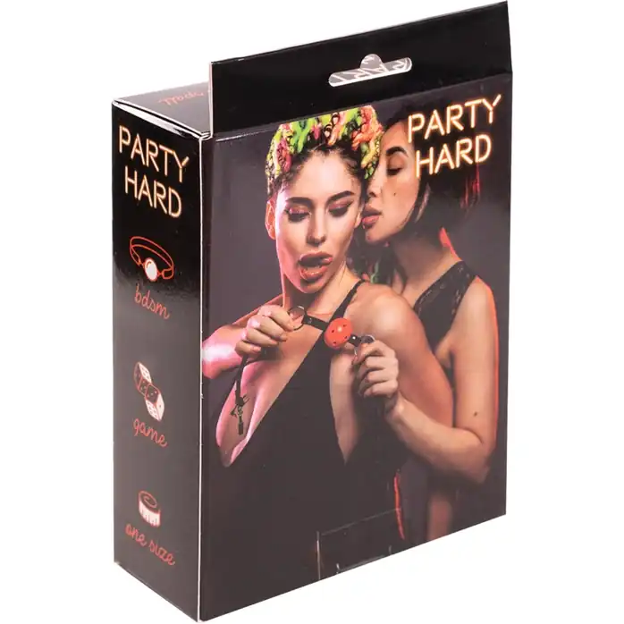 Красный кляп-шарик Love Spell на черных ремешках - Party Hard. Фотография 3.