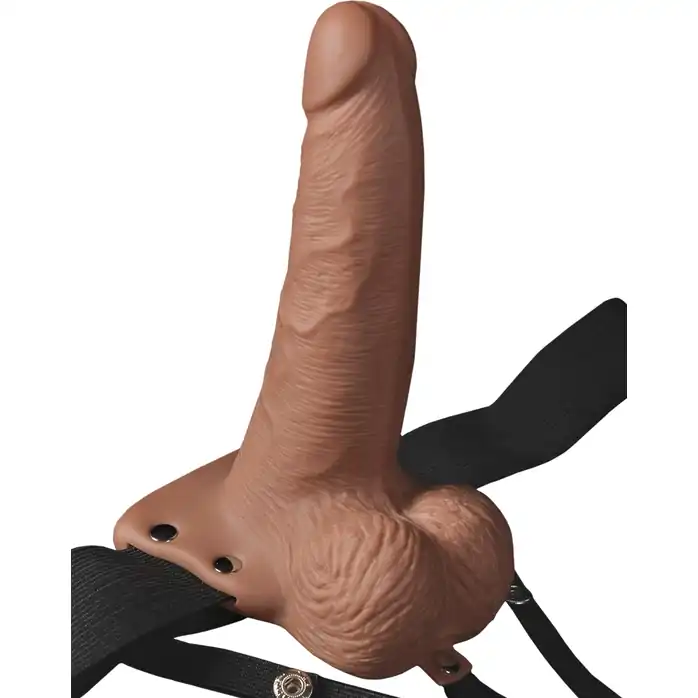Кофейный перезаряжаемый вибрострапон 6 Hollow Rechargeable Strap-On Remote - 17,5 см - Fetish Fantasy Series