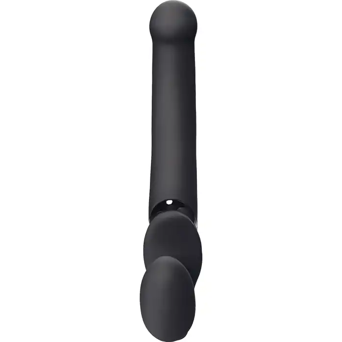 Черный безремневой вибрострапон Silicone Bendable Strap-On - size M. Фотография 3.