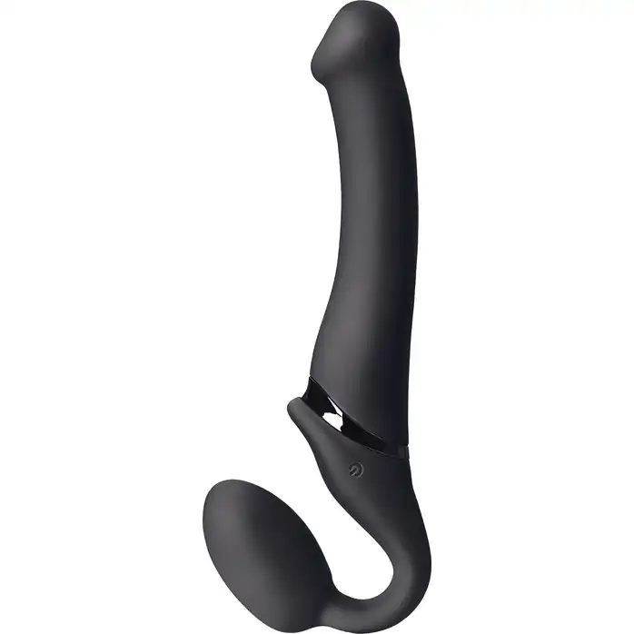 Черный безремневой вибрострапон Silicone Bendable Strap-On - size M. Фотография 4.