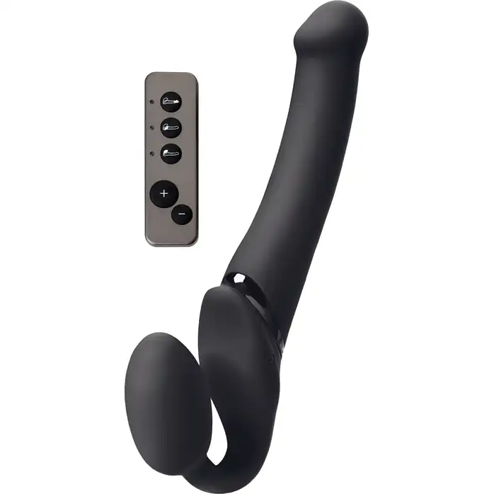 Черный безремневой вибрострапон Silicone Bendable Strap-On - size M