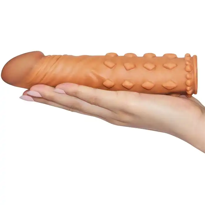 Коричневая насадка-удлинитель Add 2 Pleasure X Tender Penis Sleeve - 18 см. Фотография 3.