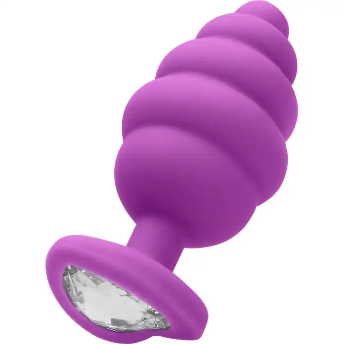 Фиолетовая анальная пробка Regular Ribbed Diamond Heart Plug - 7 см - Ouch!