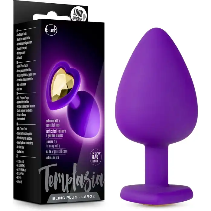 Фиолетовая анальная пробка Bling Plug Large с золотистым стразом - 9,5 см - Temptasia. Фотография 3.