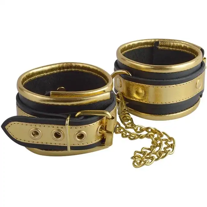 Черно-золотистые оковы из кожи - BDSM accessories