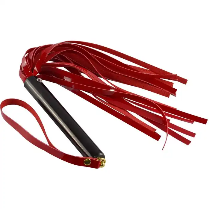 Красная лаковая плеть с черной рукоятью - 40 см - BDSM accessories