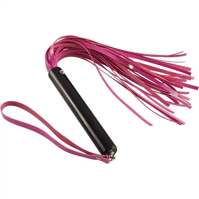 Розовая лаковая плеть с черной рукоятью - 40 см - BDSM accessories