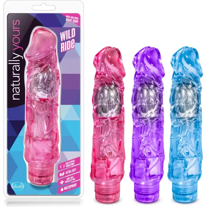 Голубой вибратор-реалистик Wild Ride - 23,5 см - Naturally Yours. Фотография 7.