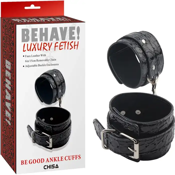 Черные оковы на карабине Be good Ankle Cuffs - Behave!. Фотография 3.