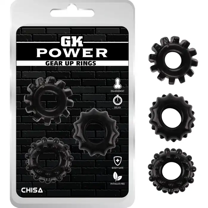 Набор из 3 черных эрекционных колец Gear Up Rings - GK Power