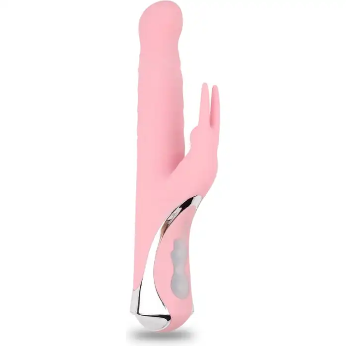 Нежно-розовый вибратор со стимулятором клитора Gyrating G-Bunny - 24 см - Aphrovibe
