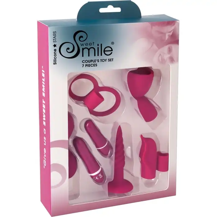 Малиновый вибронабор для пар из 7 предметов - Smile. Фотография 13.