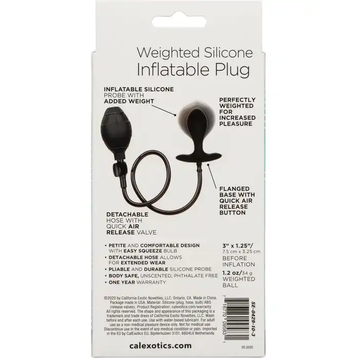 Черная расширяющаяся анальная пробка Weighted Silicone Inflatable Plug M - Anal Toys. Фотография 9.