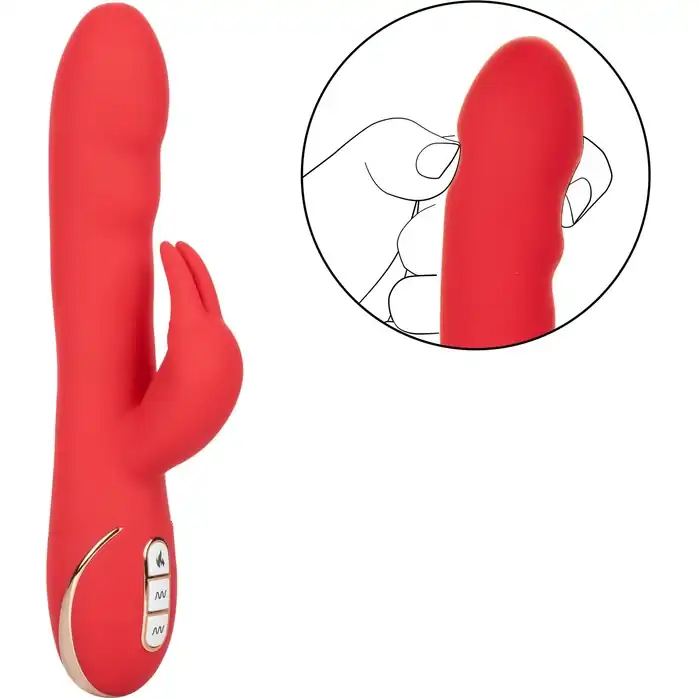 Красный вибромассажер-кролик с функцией нагрева Heated Silicone Ultra-Soft Rabbit - 21,5 см - Jack Rabbits. Фотография 2.