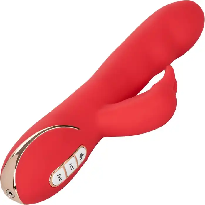 Красный вибромассажер-кролик с функцией нагрева Heated Silicone Ultra-Soft Rabbit - 21,5 см - Jack Rabbits. Фотография 4.