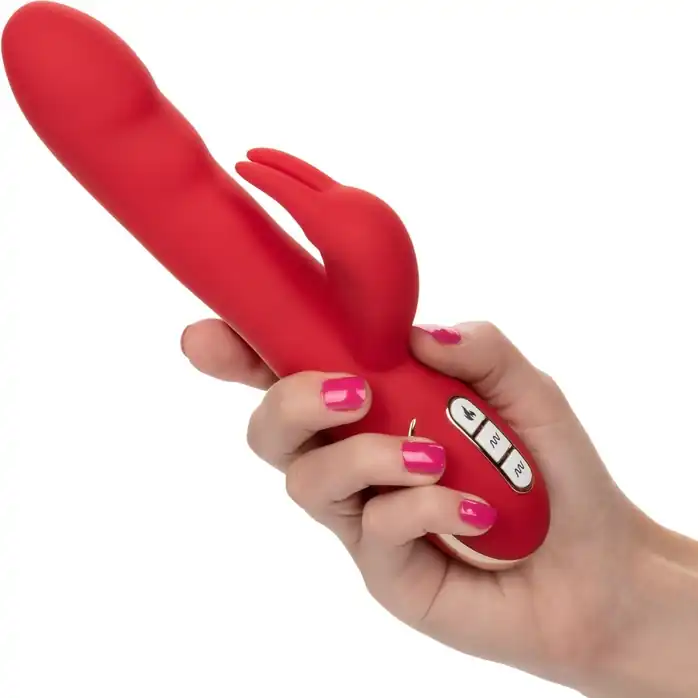 Красный вибромассажер-кролик с функцией нагрева Heated Silicone Ultra-Soft Rabbit - 21,5 см - Jack Rabbits. Фотография 5.