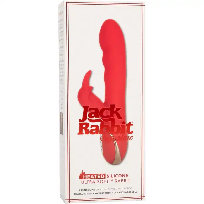 Красный вибромассажер-кролик с функцией нагрева Heated Silicone Ultra-Soft Rabbit - 21,5 см - Jack Rabbits. Фотография 7.