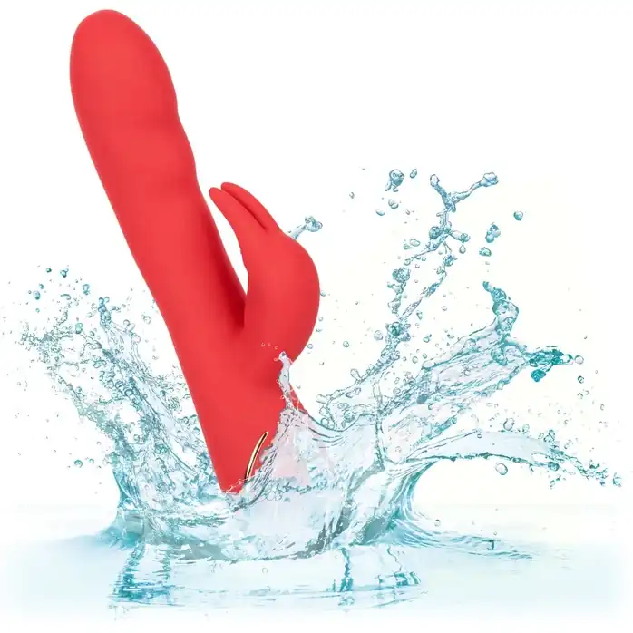 Красный вибромассажер-кролик с функцией нагрева Heated Silicone Ultra-Soft Rabbit - 21,5 см - Jack Rabbits. Фотография 9.