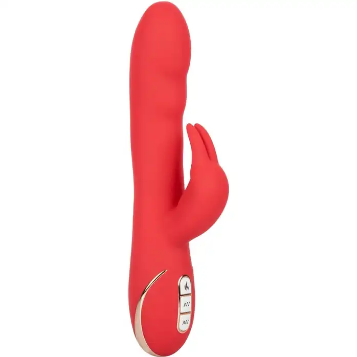 Красный вибромассажер-кролик с функцией нагрева Heated Silicone Ultra-Soft Rabbit - 21,5 см - Jack Rabbits