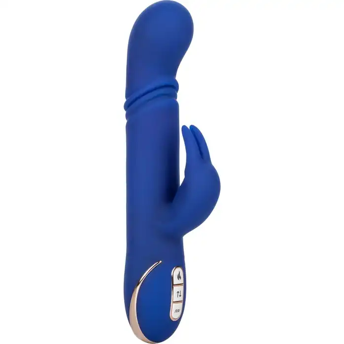 Синий вибратор-кролик с нагревом The Heated Silicone Thrusting G Rabbit - 21,5 см - Jack Rabbits
