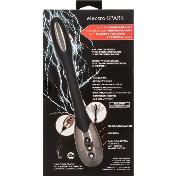Черный гибкий вибромассажер с электростимуляцией Electro-Spark - 23,5 см. Фотография 7.