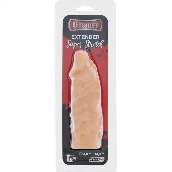 Телесная реалистичная насадка на пенис SUPER STRETCH EXTENDER 5.5INCH - 14 см - RealStuff. Фотография 3.