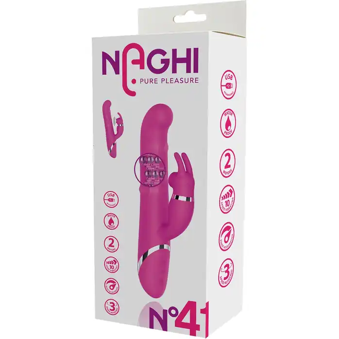 Розовый вибратор-кролик NAGHI NO.41 RECHARGEABLE DUO VIBRATOR - 24 см - Naghi by Tonga. Фотография 4.