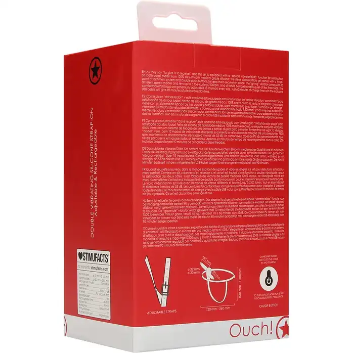 Красный двойной вибрострапон Double Vibrating Silicone Strap-On Adjustable - 15,5 см - Ouch!. Фотография 6.