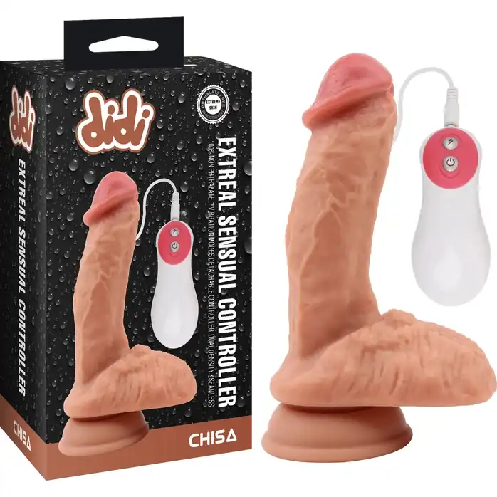 Телесный вибратор-реалистик Extreal Sensual Controller с пультом - 18,5 см - DiDi. Фотография 3.