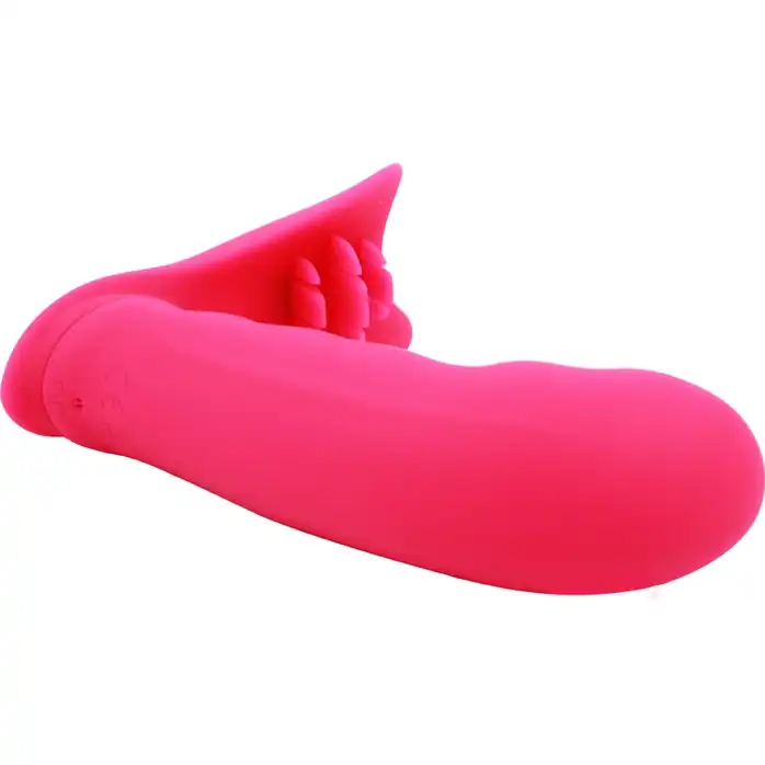 Малиновый клиторально-вагинальный стимулятор Strapless Strap-on - 11,9 см - Melody Woo. Фотография 3.