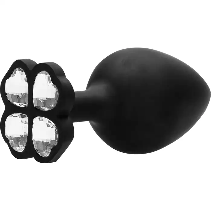 Черная анальная пробка с прозрачным кристаллом-клевером Diamond Butt Plug - 8 см - Ouch!. Фотография 4.