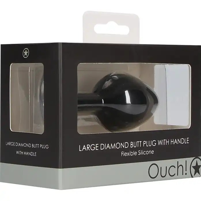 Черная анальная пробка Diamond Butt Plug With Handle - 8,6 см - Ouch!. Фотография 5.